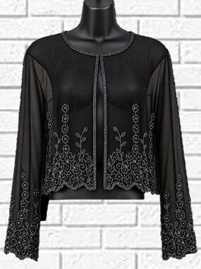J Kara, New York | Beaded Bolero Sheer Evening Jacket